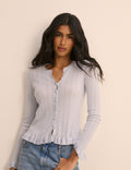 Baby Blue Rib and Ruffle Sheer Knit Cardigan