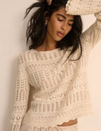Cream Pointelle Boat Neck Jumper