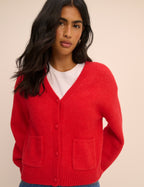 Red V-Neck Pocket Cardigan
