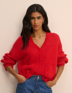 Red V-Neck Pocket Cardigan