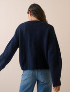 Navy Knitted V-Neck Cardigan