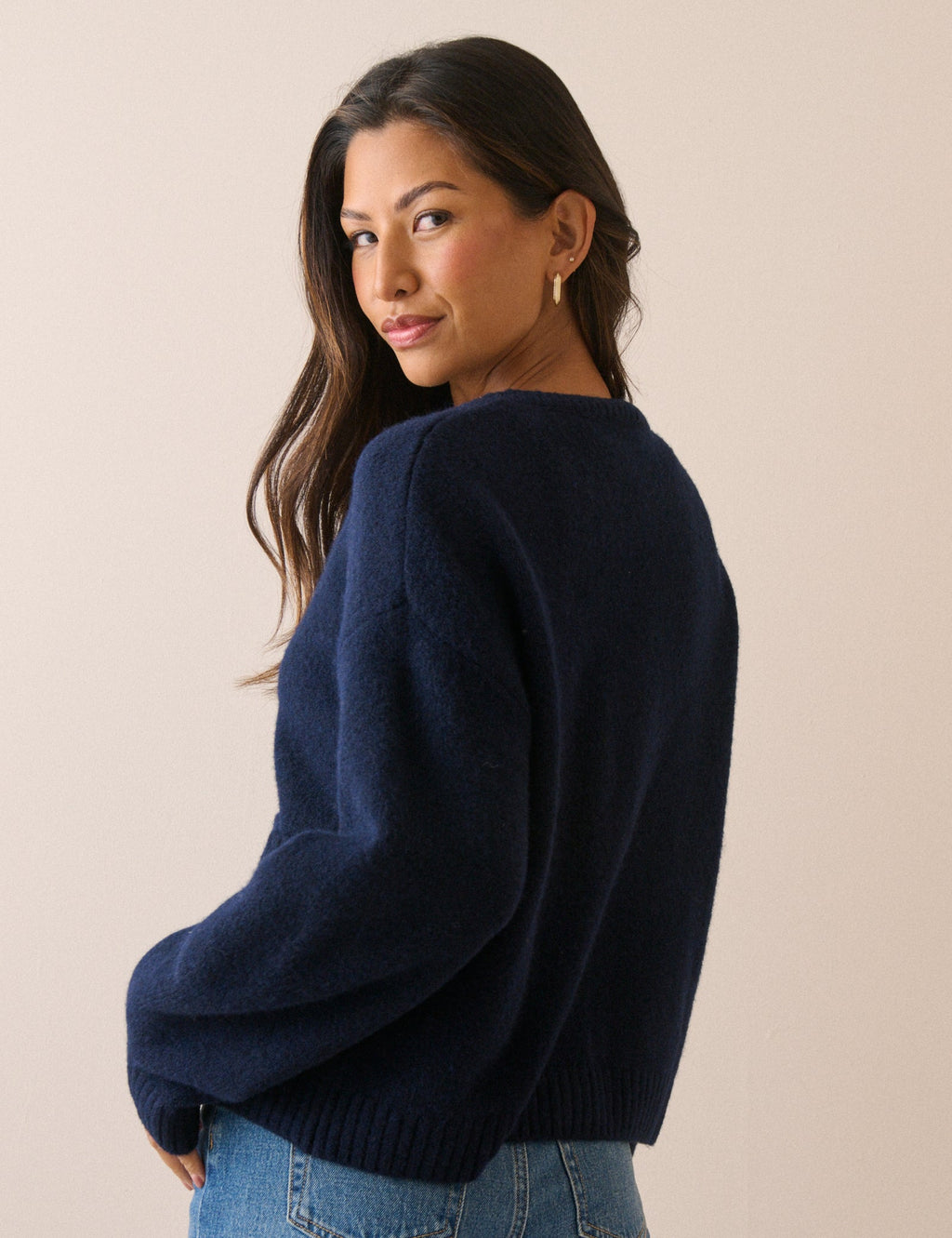 Navy Knitted V-Neck Cardigan