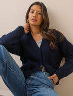 Navy Knitted V-Neck Cardigan