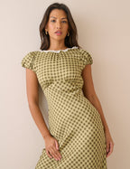 Green Gingham Puff Sleeve Marianna Midi Dress