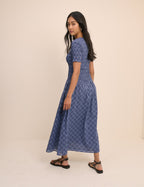 Blue Check Shirred Shay Midi Dress