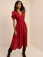 Red Button Front Frances Midi Dress