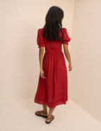 Red Button Front Frances Midi Dress
