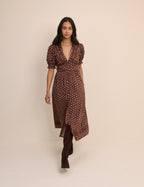 Brown Ditsy Floral Button Front Frances Midi Dress