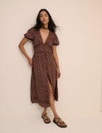 Brown Ditsy Floral Button Front Frances Midi Dress