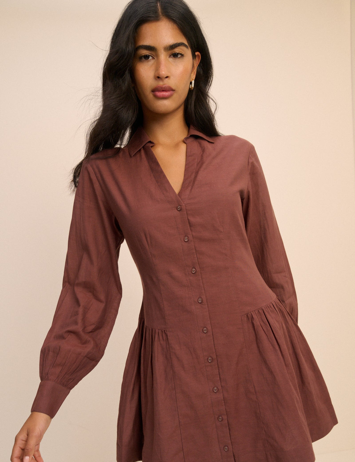 Brown Long Sleeve Roen Micro Mini Dress