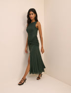 Green Ruched Mesh Tammy Midi Dress