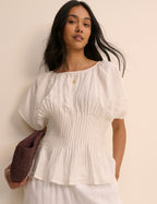 Cream Pintuck Short Sleeve Top