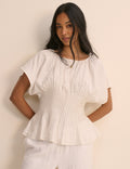 Cream Pintuck Short Sleeve Top
