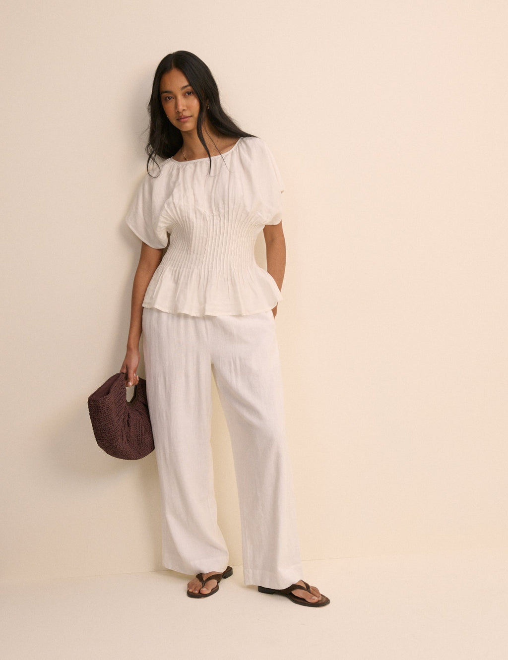 Cream Pintuck Short Sleeve Top