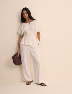 Cream Pintuck Short Sleeve Top