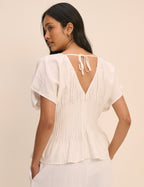 Cream Pintuck Short Sleeve Top