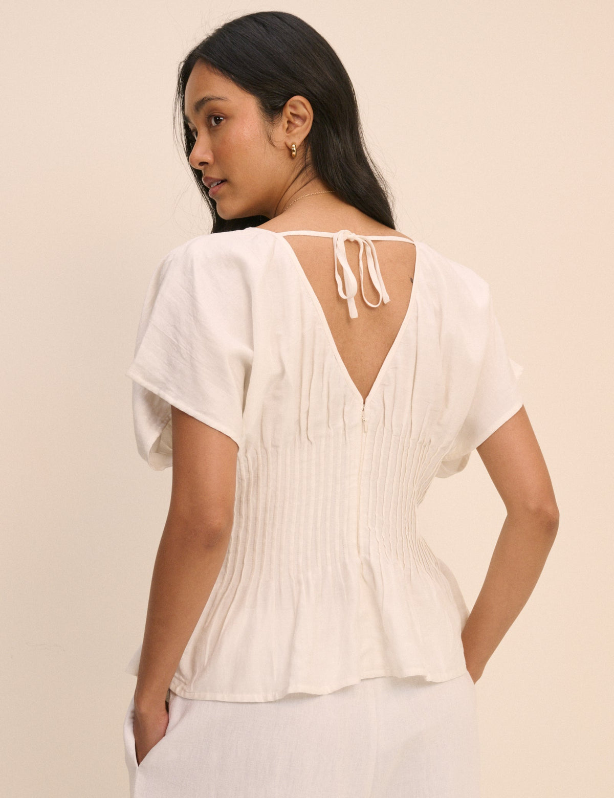 Cream Pintuck Short Sleeve Top
