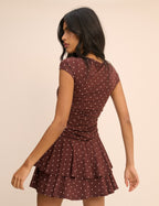 Brown Polka Dot Drop Waist Jersey Yuki Mini Dress