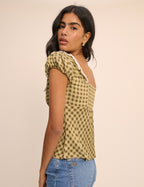 Green Gingham Puff Sleeve Dione Top