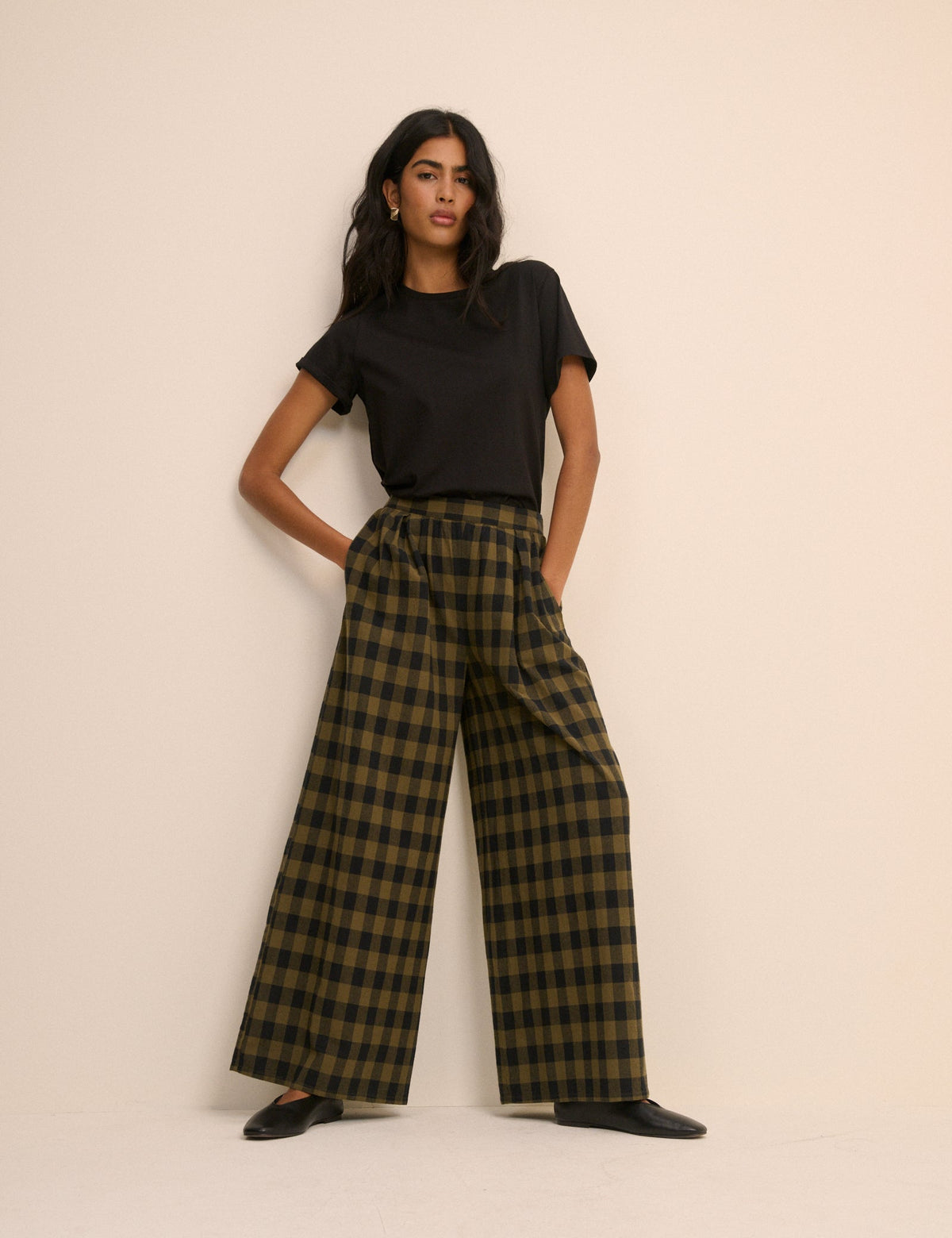 Green Check Wide Leg Jerrow Trousers