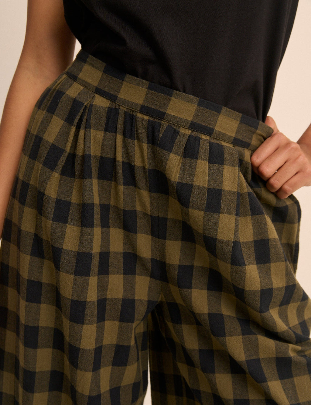 Green Check Wide Leg Jerrow Trousers