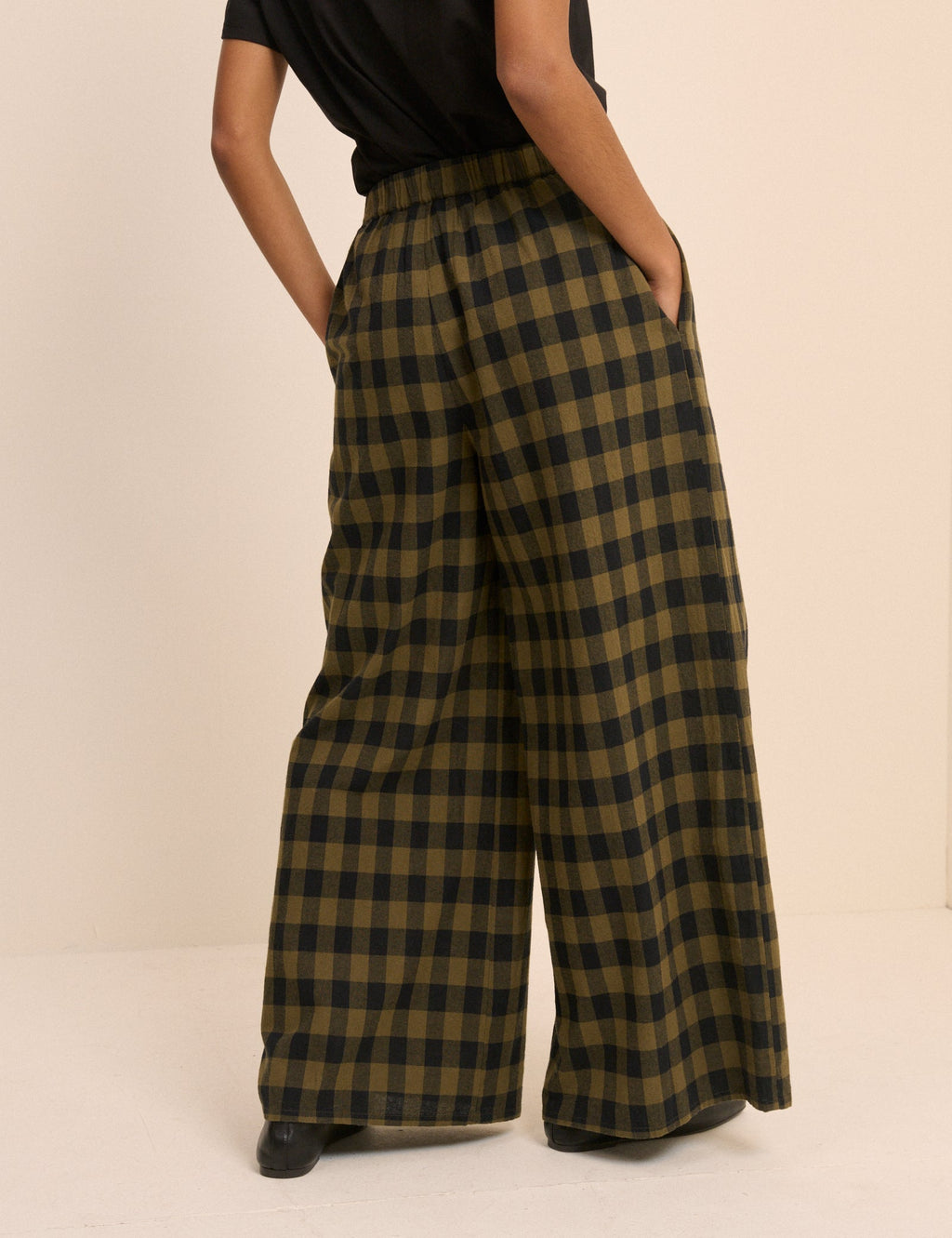 Green Check Wide Leg Jerrow Trousers