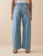 Blue Mid Rise Subtle Barrel Jeans