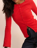 Red Ribbed Flared Sleeve Cardigan