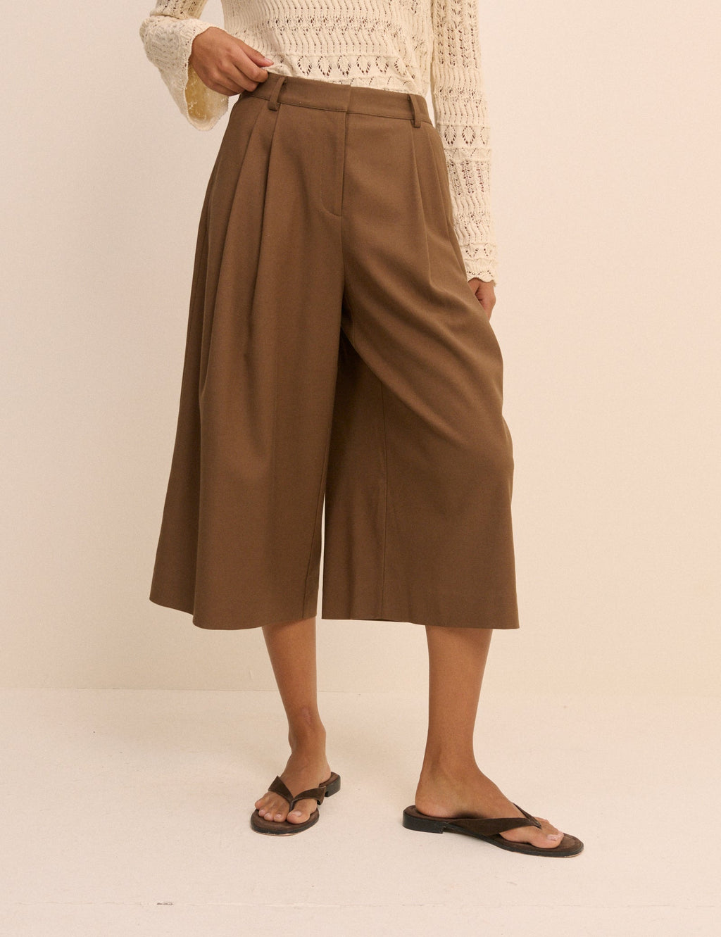 Brown High-Waisted Tailored Culottes