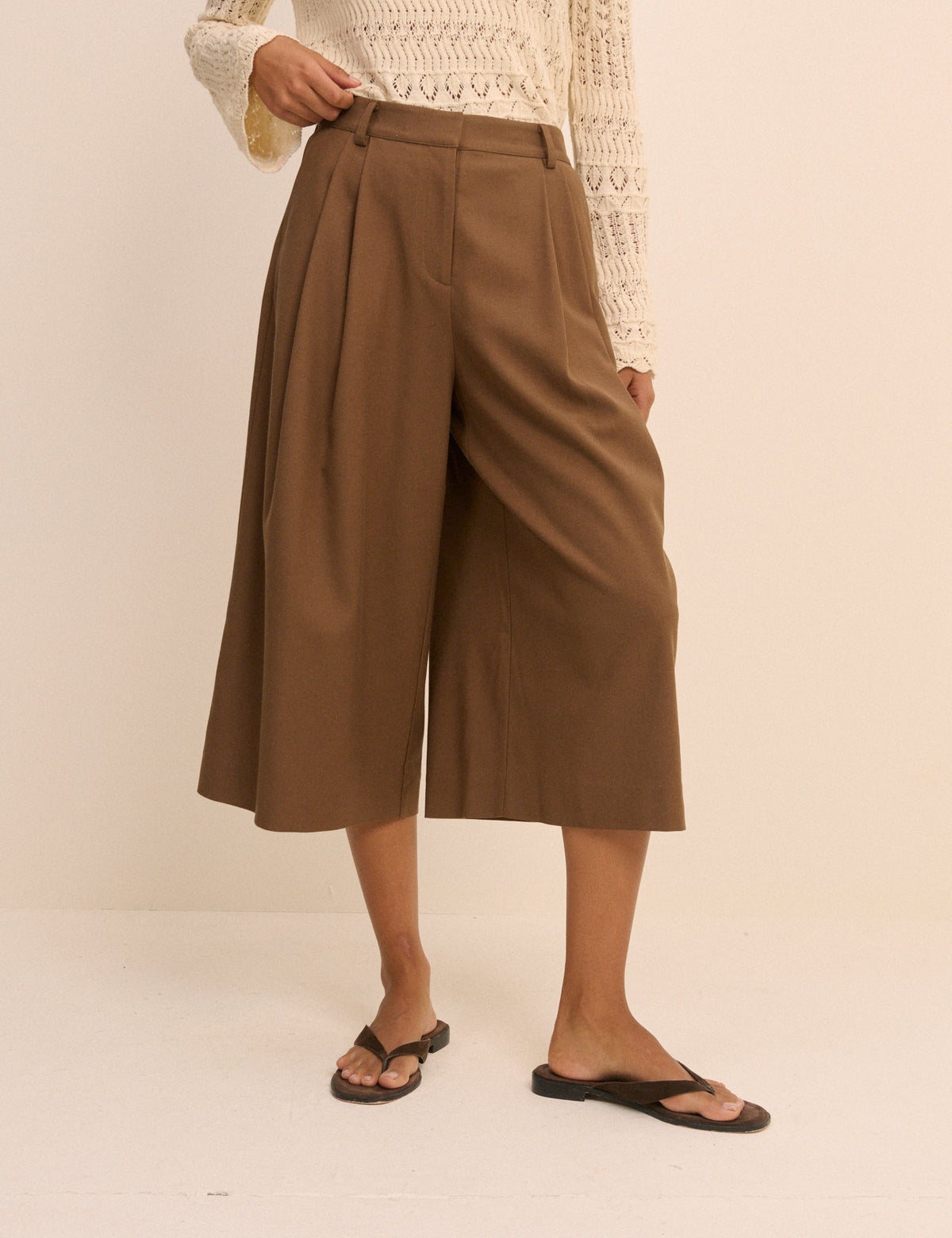 Brown High-Waisted Tailored Culottes