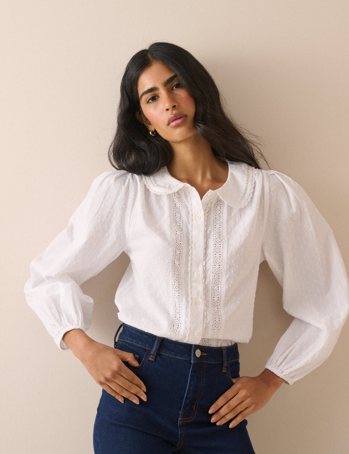 White Broderie Anglaise Peter Pan Collar Blouse