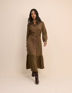 Khaki Striped Brandy Shirt Midi Dress