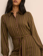 Khaki Striped Brandy Shirt Midi Dress
