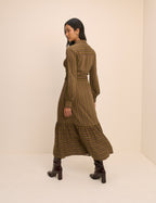 Khaki Striped Brandy Shirt Midi Dress