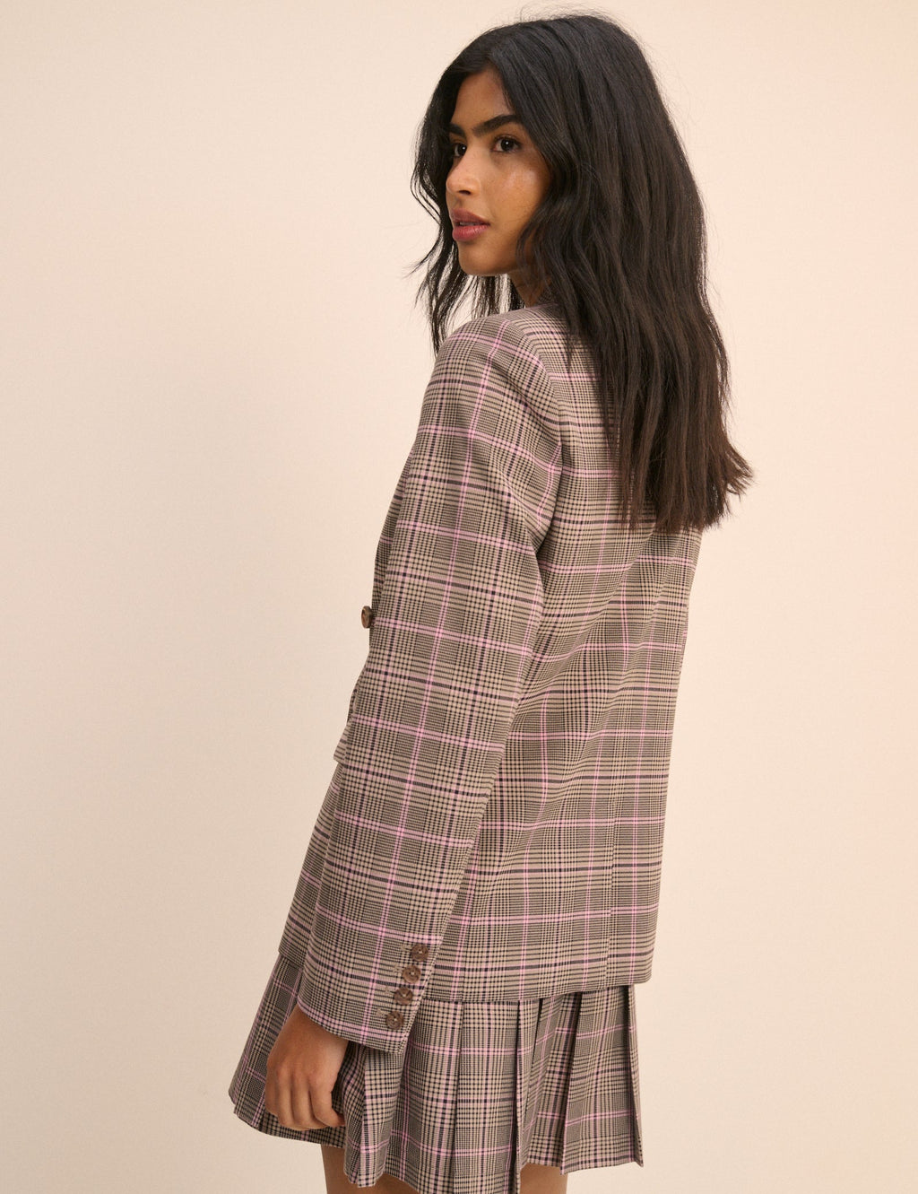 Brown Check Double Breasted Alicia Blazer