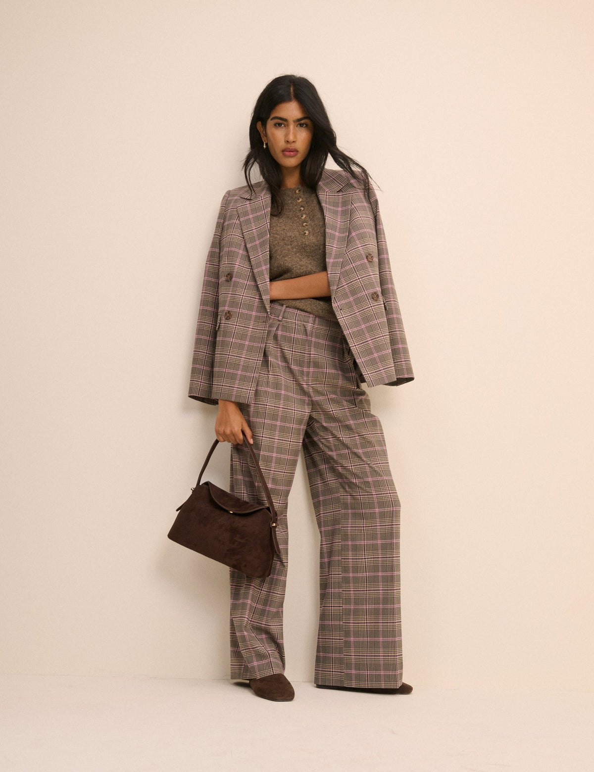 Brown Check Wide Leg Rue Trousers