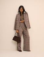 Petite Brown Check Wide Leg Rue Trousers