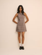 Brown Check Pleated Mary Mini Dress