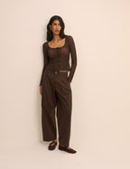 Brown Pleated Subtle Barrel Trousers