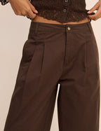 Brown Pleated Subtle Barrel Trousers