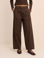 Brown Pleated Subtle Barrel Trousers