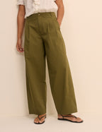 Khaki Pleated Subtle Barrel Trousers
