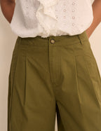 Khaki Pleated Subtle Barrel Trousers
