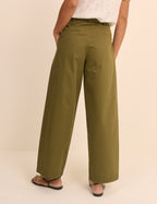 Khaki Pleated Subtle Barrel Trousers