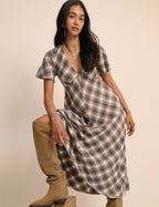 Brown Check Rowena Midi Dress