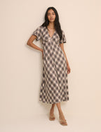 Brown Check Rowena Midi Dress