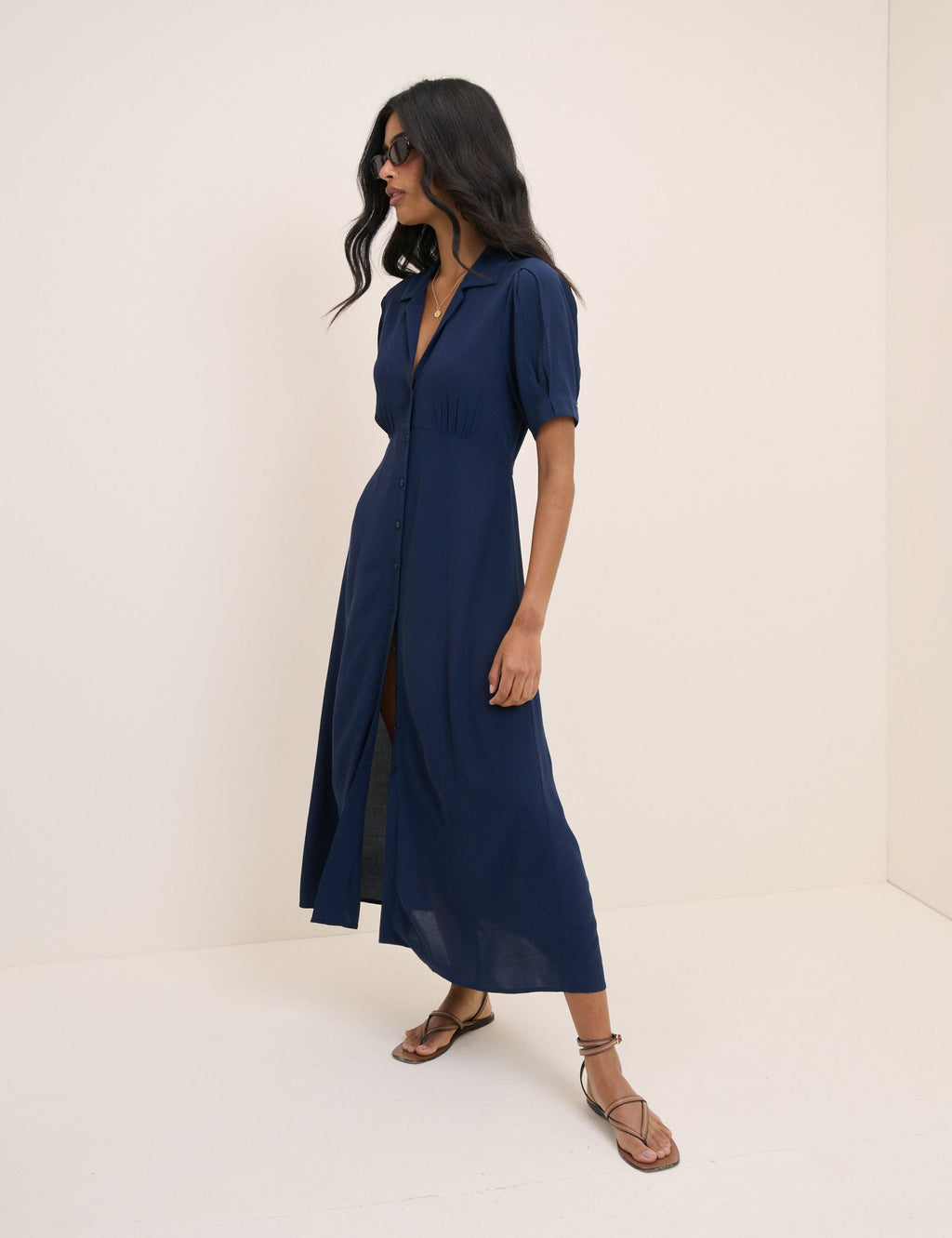Navy Collared Chrissy Midi Dress