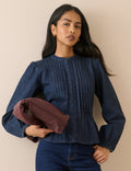 Dark Wash Pintuck Denim Blouse