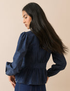 Dark Wash Pintuck Denim Blouse
