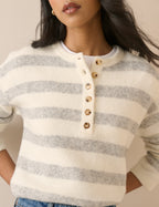 Grey and Cream Striped Henley Jumper